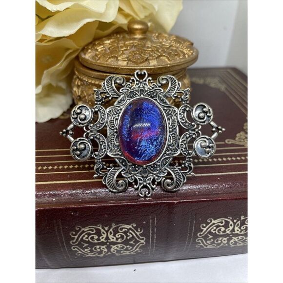 Xmas Wedding Stunning Silver Fire Opal Large Pin Brooch Victorian Hat Garter - Picture 1 of 11